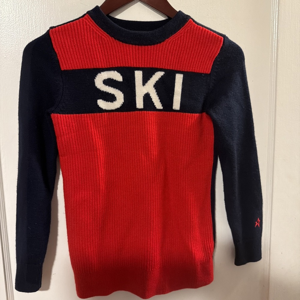 PERFECT MOMENT Kids Blue Red "Ski' Merino Wool Sweater Sz 10